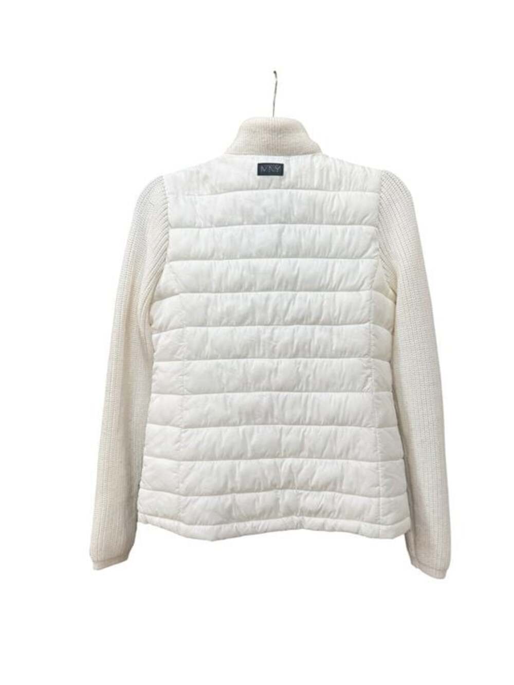 Women’s Ivory Quilted Puffer Jacket with Knit Sleeves - Picture 2 of 2